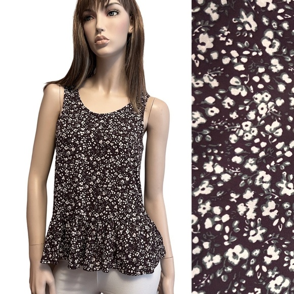 Frenchi Peplum Flounce Top Blouse Tank Floral burgundy Floral Lightweight - Picture 3 of 13